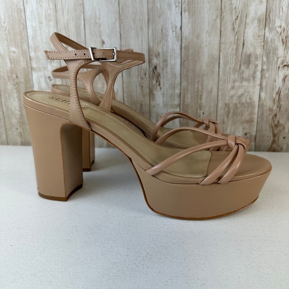 Schutz Kelsie Womens‎ Platform Sandal 10B Nude Knotted Tubular Strap Block Heel - Picture 3 of 11